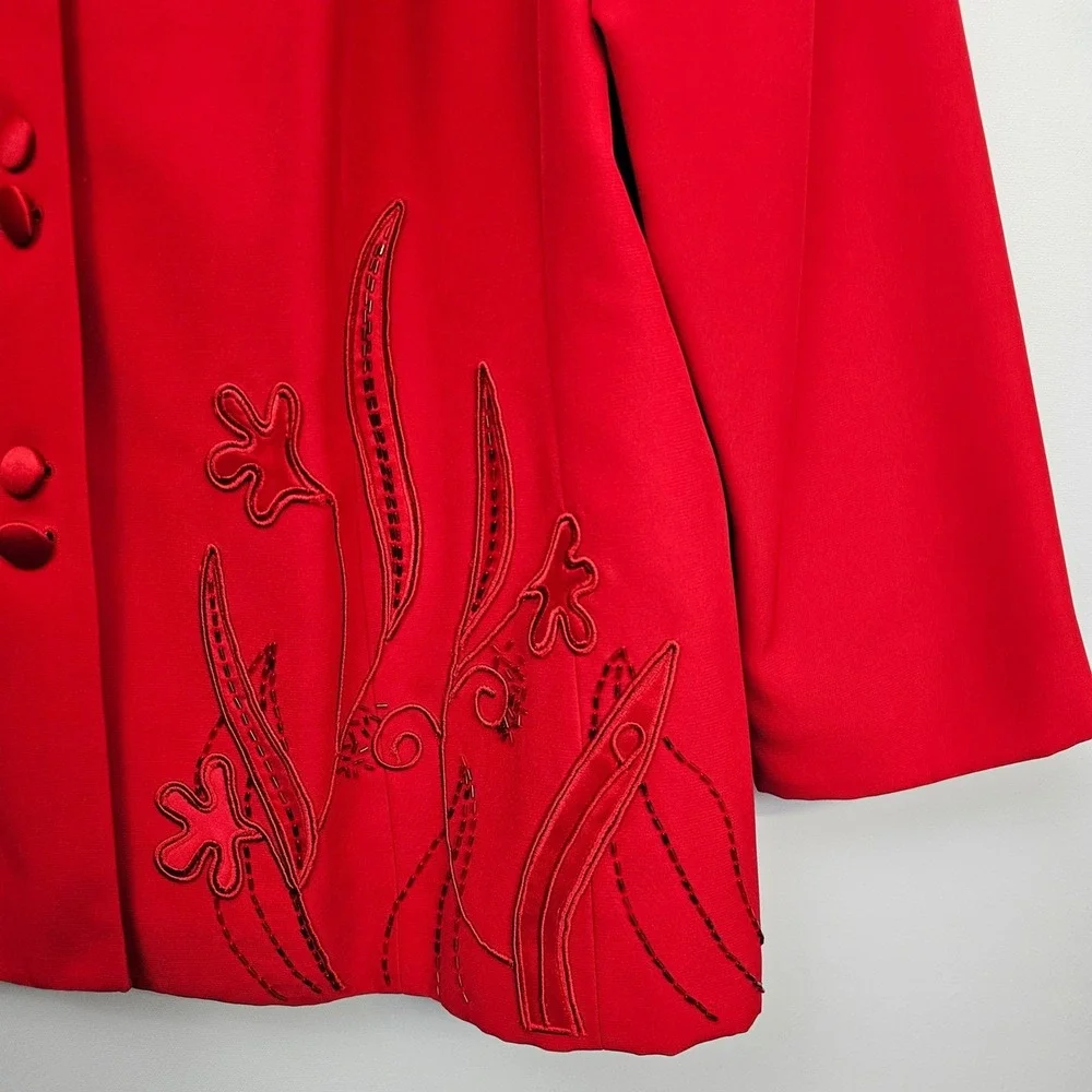 St. Anthony Evening Red Embroidered Blazer Jacket 24W Dressy Valentines Day Glam